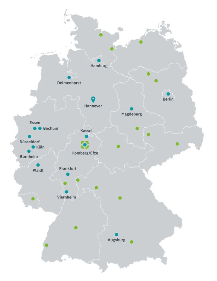 Deutschlandkarte mit Markierungen zu den einzelnen Standorten von Vecturio